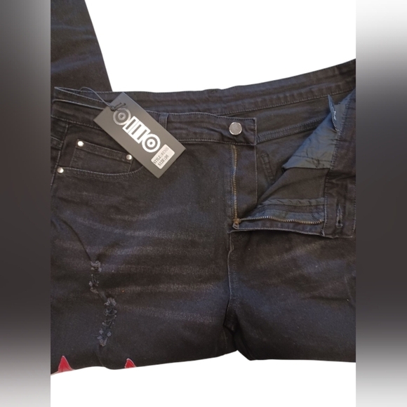 OlllO NWT Distressed Black Skinny Red Star Jeans Size 36 - Picture 6 of 8